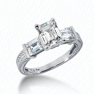 Emerald Center Set Diamond with Bar Set Baguettes Diamond Engagement Ring - ENR1777