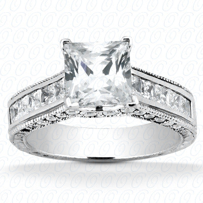 Princess Center Set Diamond with Semi Mount Accent Design Diamond Engagement Ring - ENR7765