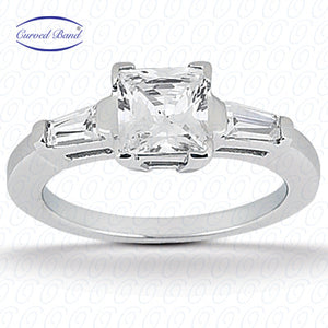Princess Diamond Semi Mount With Trapezoid Baguette Diamond Engagement Ring - ENS1337-A