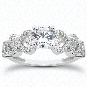 Round Center Prong Set Heart Accented Diamond Engagement Ring - ENS3051-A