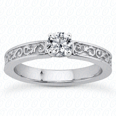 Round Center Scroll Designed Solitaire Diamond Engagement Ring - ENS3580-A